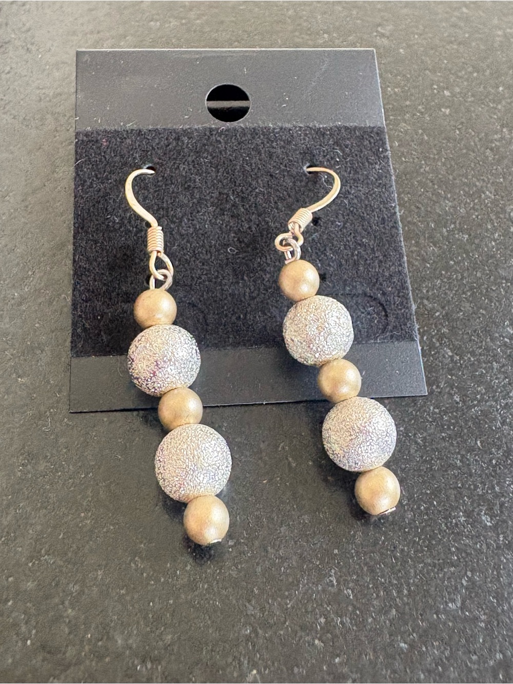 Matte silver and matte gold tone ball dangle earrings New on card Handmade